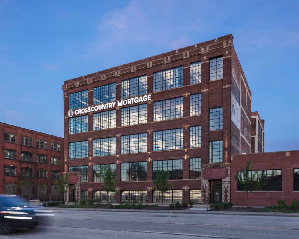 Outside of the CrossCountry Mortgage headquarters in the Superior Arts District in Cleveland, Ohio.