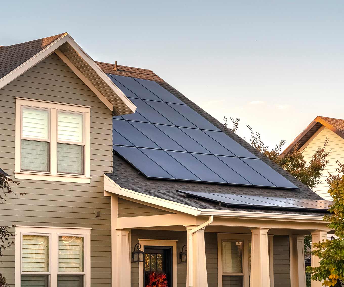Home purchased using an energy-efficient mortgage features solar panels on the roof.