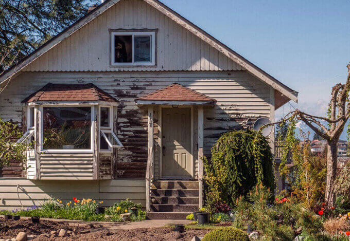 Exterior of a fixer-upper house.