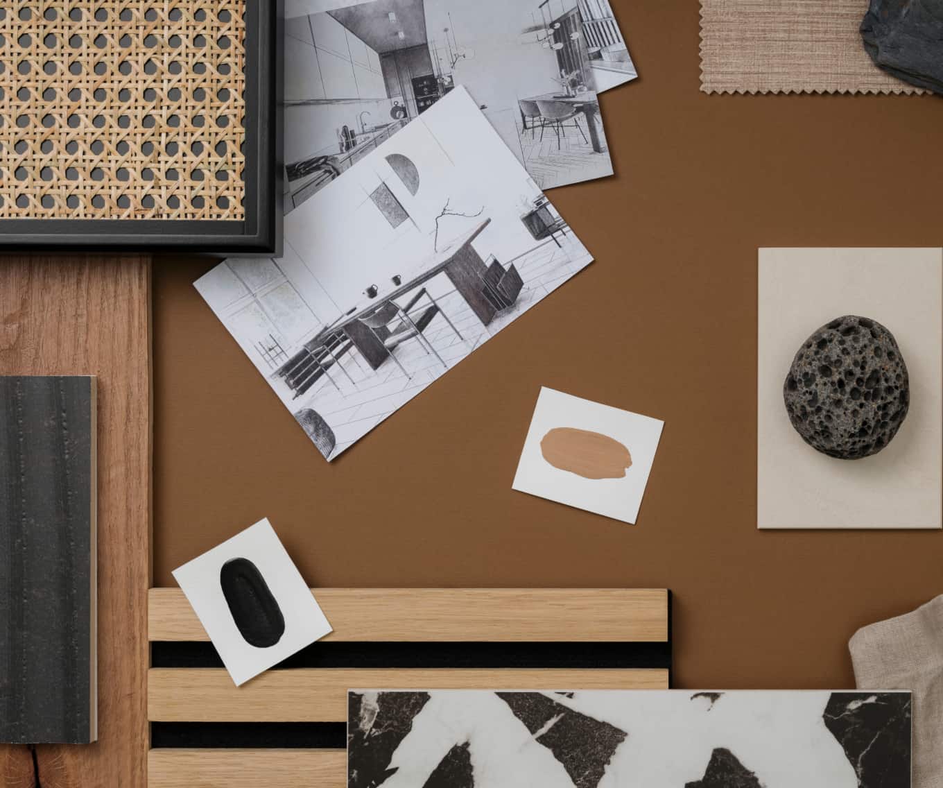 Samples of paint, patterns and textures