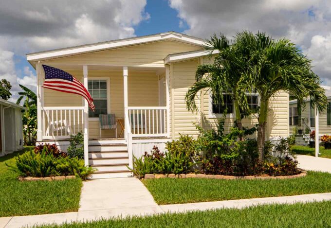 Outside of a manufactured home that has been purchased using the VA loan.