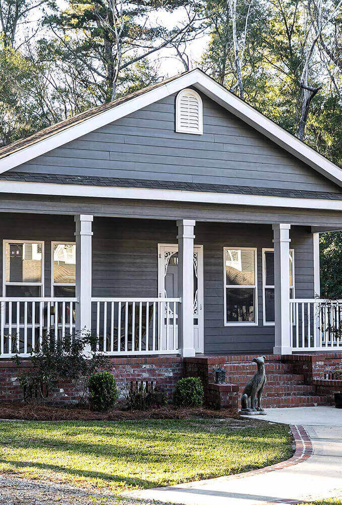 Beautiful white and grey manufactured home.