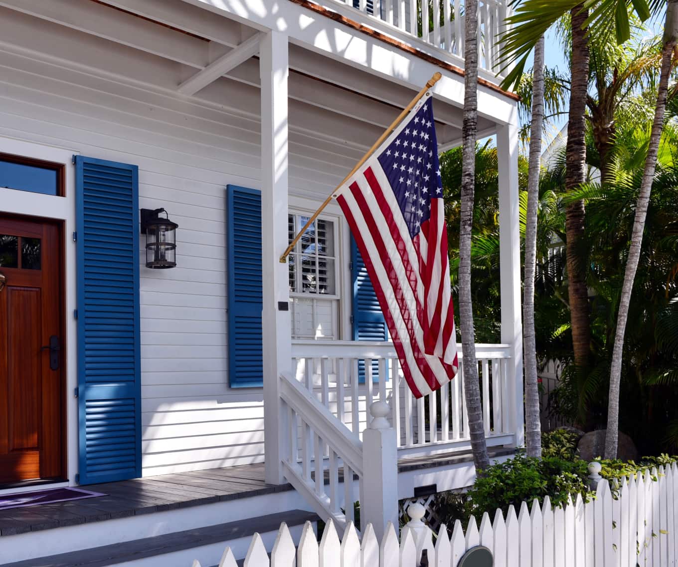 United States flag on a front porch