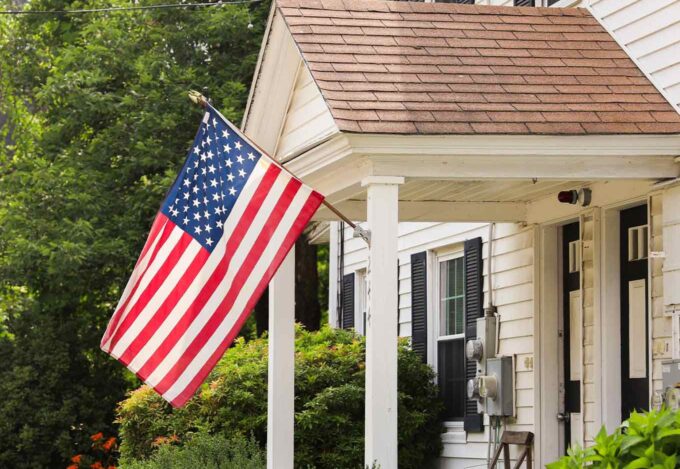 Home purchased using a VA Loan displays the American flag.